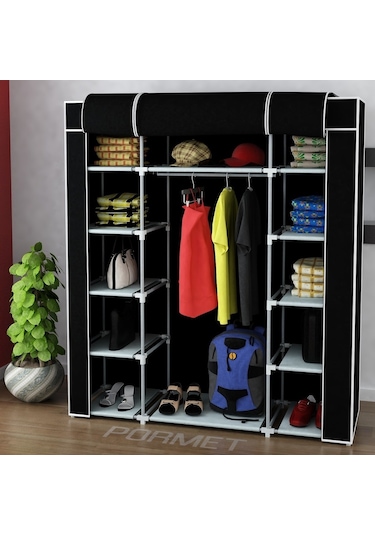 Sepettenevar Çift Yandan Raflı Bez Dolap Siyah