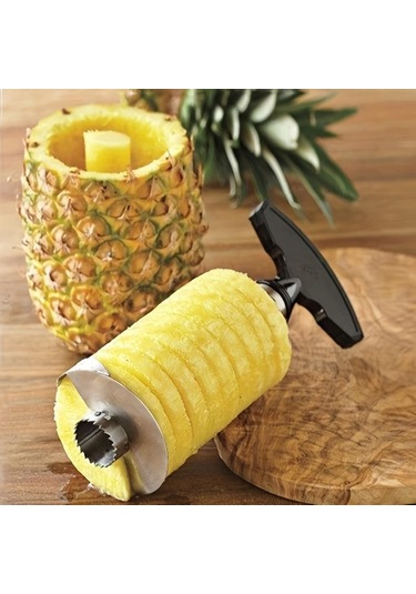 Siyah 1 Adet Paslanmaz Çelik Kullanımı Kolay Ananas Soyucu Aksesuarları Ananas Dilimleme Meyve Bıçağı Kesici Tart Dilimleme Mutfak Gereçleri Siyah