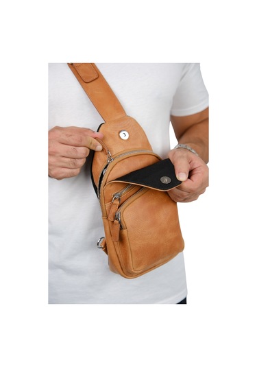 Mft Leather Hakiki Deri Unisex Çapraz Çanta Baggy 6981 Tiguan Camel