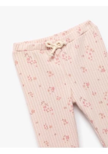 Koton Beli Bağcıklı Kaşkorse Çiçekli Bej Kız Bebek Tayt 6wmg40040ak Bej