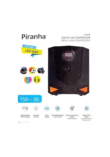 Piranha Dijital Hava Kompresörü Lastik Hava Pompası 150 Psi