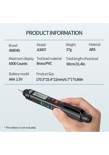 Besthome1 Aneng A3007 Kalem Multimetre: 6000 Sayım, Lcd, Ncv, Otomatik Kapanma, Voltaj, Akım, Direnç, Kapasitans, Diyot, Sürekl