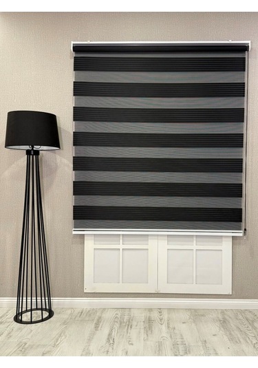 Donatti Zebra Stor Geniş Plise Güneşlik Perde Siyah Siyah