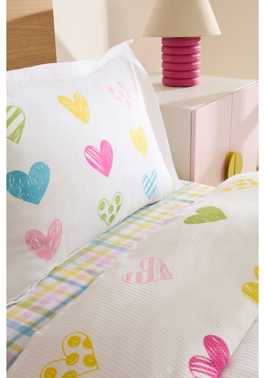 Karaca Home Young Color Heartz %100 Pamuk Tek Kişilik Pike Takımı Beyaz