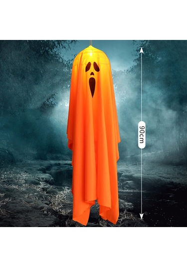 Mufunye Halloween Büyük Boy Kanarya Renkli Led Işıklı Korku Yüzü Pırlanta Bezi Askı Lambası - Odalar İçin Stüdyo Ambiyans Dekorasyonu Turuncu