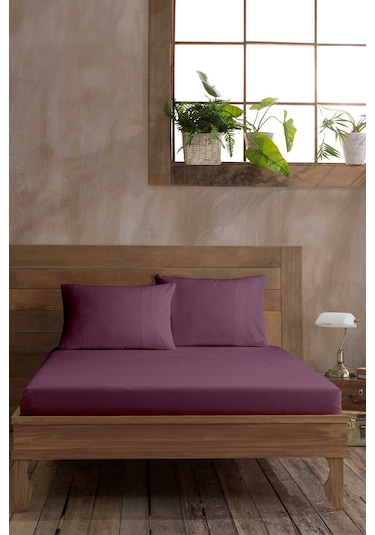 Elart Ranfors Pamuk Fitted Çift Kişilik Çarşaf 120x200cm Mürdüm Mürdüm