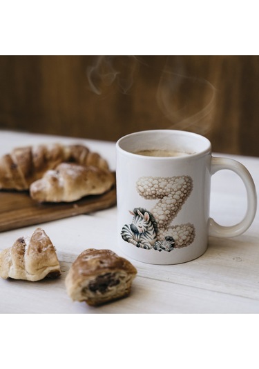 Z Harfi Tasarım Bardak, Sevimli Hayvan Temalı Harf Bardağı Beyaz