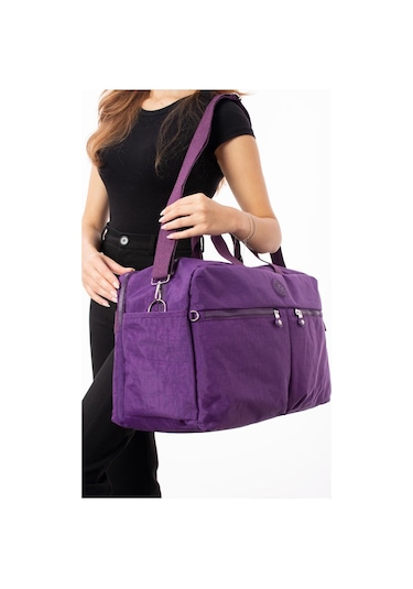 Seyehat Spor Çantası Kabin Boy Valiz 45 35 Cm Omuz Ve Çapraz Askılı Hafif Klinkır Çanta Su İtici Mor