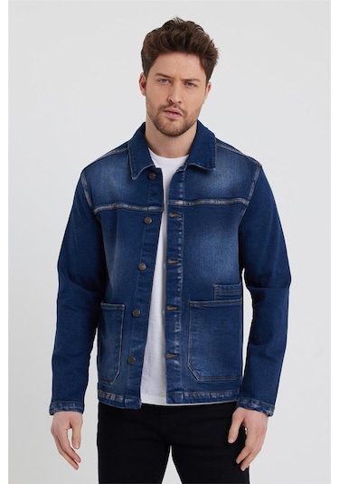 Erkek Likralı Regular Fit Klasik Kot Ceket Lacivert-lacivert Lacivert