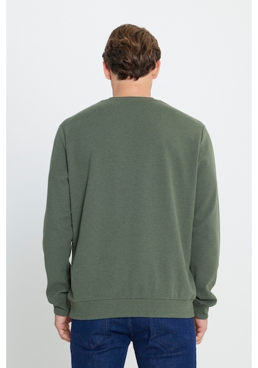 Ac&Co / Altınyıldız Classics  Erkek Hakı 2 İplik Sıcak Tutan Standart Fit Normal Kesim Bisiklet Yaka Sweatshirt Hakı Haki