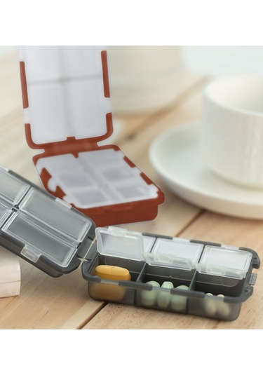 Maiyame Taşınabilir 10 Bölmeli İlaç Kutusu - Reçeteli İlaçlar, Vitaminler İçin Gezi Ve Günlük Kullanıma Uygun Gri Renkli Kutu Gri