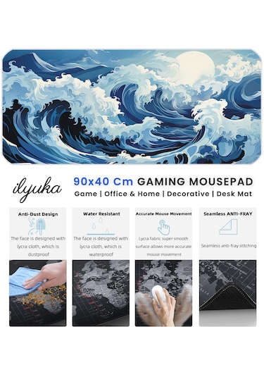 90x40cm Ocean Storm Xxl Büyük Boy İlyuka Gaming Oyuncu Mousepad