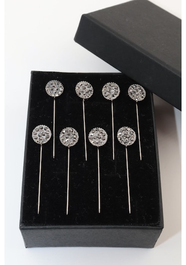 Numetal 8 Li Oval Taşlı Eşarp İğnesi. Şal İğnesi. Türban İğnesi. Başörtü İğnesi. Eşarp Ve Şal İğnesi Gümüş