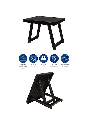 Exent Kamp Sehpa Tabure Seti, Katlanır Plastik Kamp Masası Ve 4 Adet Tabure-lacivert Çok Renkli