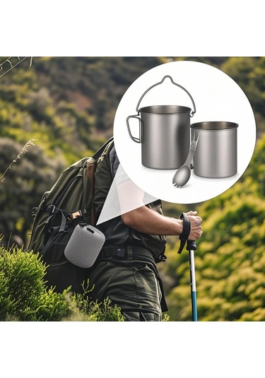 Yifomall Titanyum Tencere 750ml, Hafif Ve Dayanıklı, Çıkışlı Kullanıma Uygun, Kamp Ve Ev İçin Uygun Gümüş