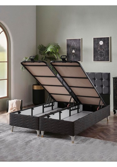 Beehanem Bengü Çift Kişilik 150x200 3lü Set Yatak Baza Başlık Gri 150 X 200