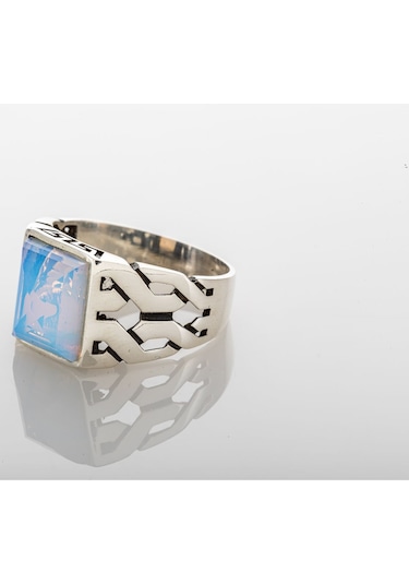 Gümüş Ay Taşı Kare Model Erkek Yüzük