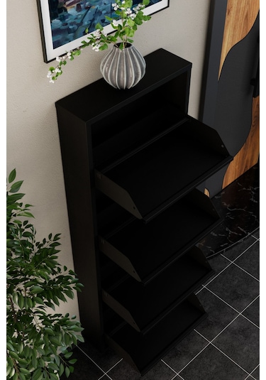 4 Kapaklı Metal Ayakkabılık Siyah Siyah