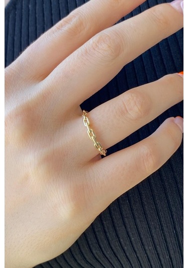 Zümrüt Sarraf 14 Ayar Yeşil Altın Kadın Minimal Zincir Yüzük 553891704