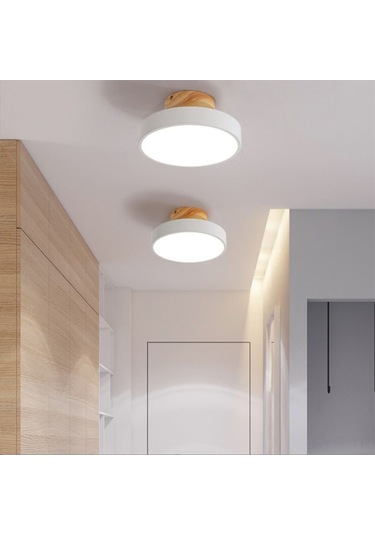 Symbee Giriş Halli Ve Balkon İçin Modern Minimalist Ahşap Avize - Pembe 18 Cm Çap 3 Renkli Işık Pembe