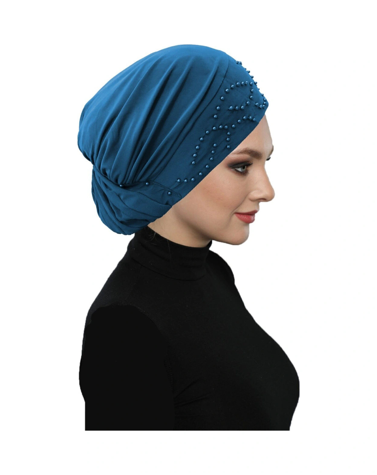 Topuzlu Petrol Hazır Türban Tesettür Bone Petrol