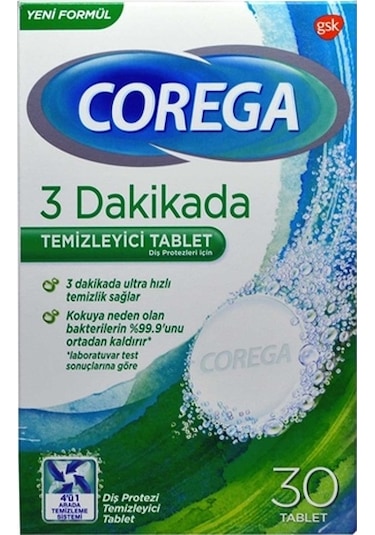 Corega 3 Dakikada Protez Temizleyici Tablet 30'lu x 6 Paket