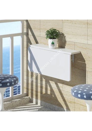 60X45 cm Oval Köşeli Açılır Kapanır Duvara Monte Raf Masa Beyaz