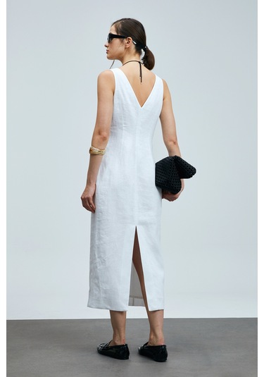 Lufian Honey Kadın Kolsuz Keten Elbise Beyaz Beyaz 121290016100500 Beyaz