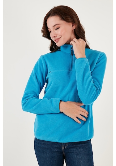 Lela Slim Fit Yumuşak Dokulu Anti-Pilling Tüylenme Yapmayan Yarım Fermuarlı Bayan Polar 5907000 Turkuaz