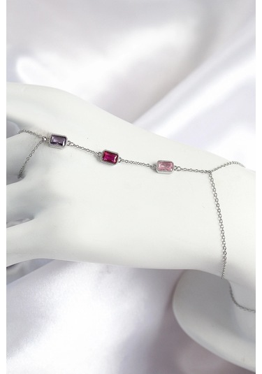 Pirinç Renkli Zirkon Taşlı Dikdörtgen Model Gümüş Renk Kadın Şahmeran - Tj-sn694 Çok Renkli