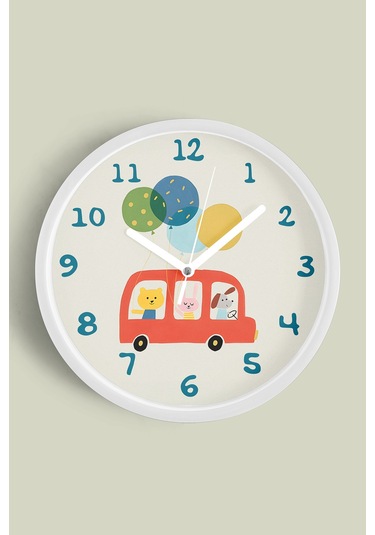 Sevimli Hayvanlar Modern Tasarım Çocuk Odası Duvar Saati - 42cm - Önü Camlı Beyaz Kasa-jh1161 Beyaz