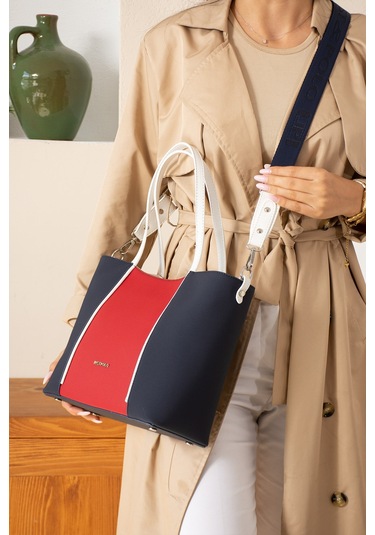 Just Polo Kadın Büyük Boy Suya Dayanıklı Lakoste Kumaş Uzun Askılı 4 Gözlü El Ve Omuz Çantası Pbu2170 Lacivert-beyaz Lacivert - Beyaz