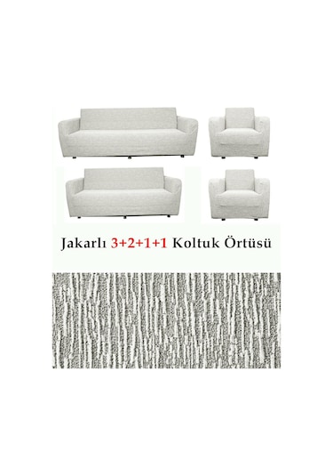 StarMall Jakarlı Çubuk, Düz Desen 3 2 1 1 Lastikli Koltuk, Kanepe, Çekyat Örtüsü, Kılıfı Esnekli Taş Gri