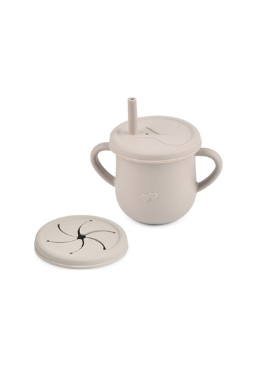 Jojobebek Silikon Beslenme Seti Vakumlu Silikon Mama Tabağı, Mama Kasesi, Önlük, Kaşık, Pipetli Bardak Gri