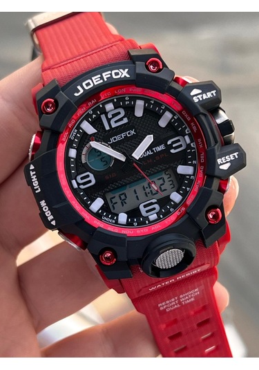 Joefox Digital Ve Analog 2 Yıl Garantili Kronmetre+takvim+alarm+aydınlatma Erkek Kol Saati Joe.bk18 Siyah - Kırmızı