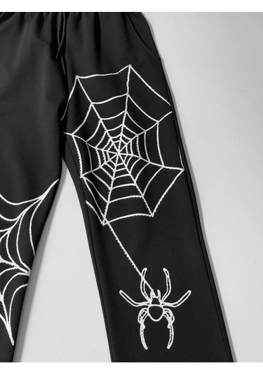 İki İplik Kumaş Örümcek Baskılı Esofman - Siyah Siyah