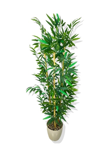 Cihan Çiçekçilik Yapay Yapraklı Bambu Ağacı 3 Bambu'lu 140 Cm Beyaz- Yeşil