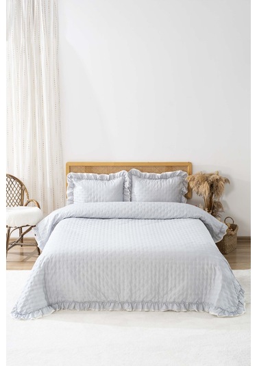 Hola Gri Çift Kişilik Yatak Örtüsü Takımı 3 Parça Uyku & Çeyiz Seti Gri