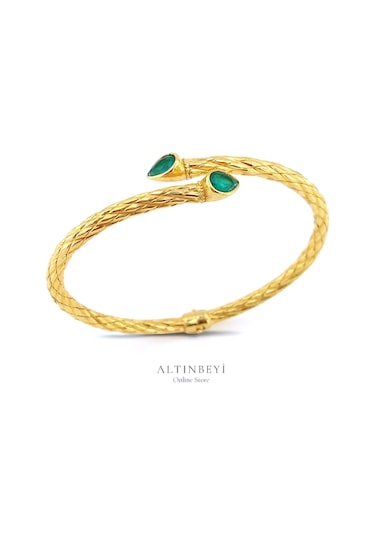 Altınbeyı 22 Ayar Altın Kelepçe Bilezik Yeşil Taşlı 11.50 Gram Aby22klp004