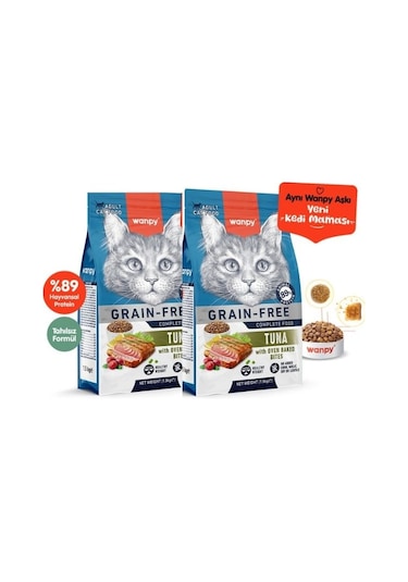 Wanpy Tahılsız Ton Balıklı Yetişkin Kedi Maması 1,5kg X 2 Adet