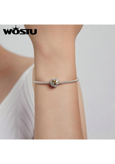 Wostu Kaplama Altın Gül Çelenk Kalp Şeklinde 925 Ayar Gümüş Göz Alıcı Boncuk Fit Orijinal Bilezik Bileklik Dıy Güzel Takı Altın - Gümüş