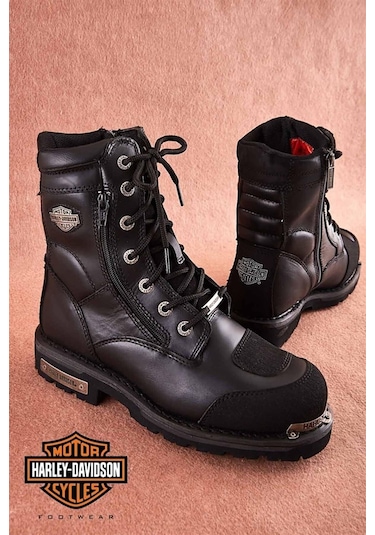 Harley Davidson Riddick Siyah Deri Erkek Bot Ayakkabı V3-siyah