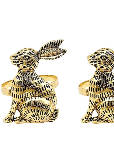 Homyl Tavşan Desenli Paskalya Peçete Halkaları Şükran Altın Altın