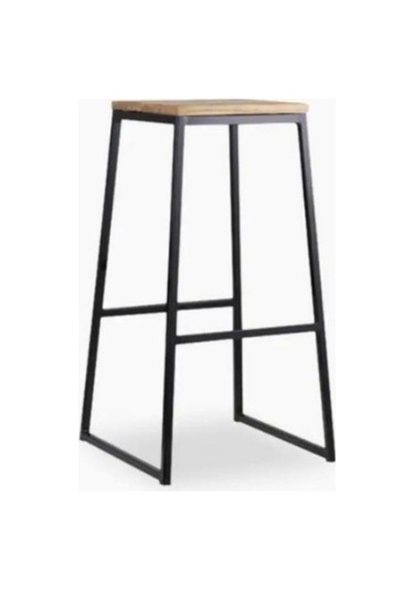 Pal Metal Piramit Metal Ayaklı Doğal Ahşap Bar Taburesi Siyah