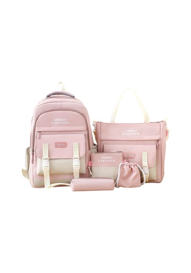 Suntek Okul Çantaları Set Tuval Sırt Çantası Kalem Çanta Pembe