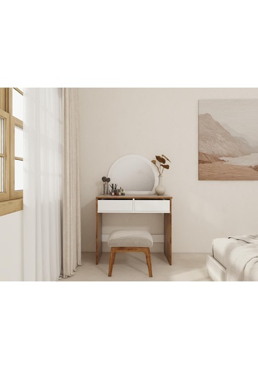 Huzur Makyaj Masası Amalfi Beyaz Kahverengi