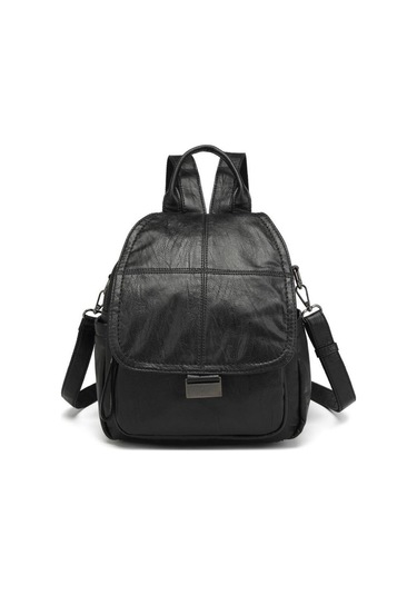 Yıkama Deri Sırt Askılı Kadın Çantası 21-k Barcelona 1908 Siyah