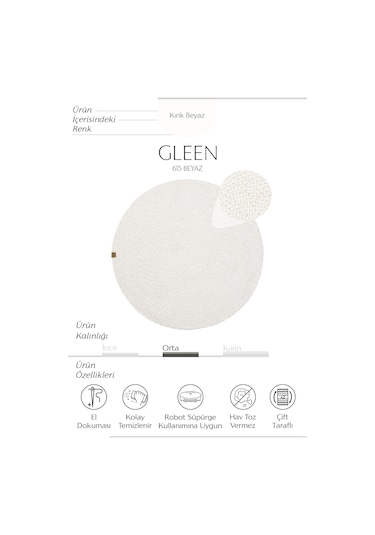 Cool Halı Glenn 615 Beyaz Banyo Halısı Yuvarlak Hol Halısı Hasır Dokulu Banyo Paspası Mutfak Halısı