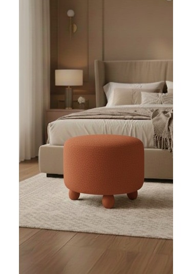 Polo Peluş 45 X 45 Cm Doğal Gürgen Topuz Ayaklı Çok Amaçlı Puf Koltuk Kiremit