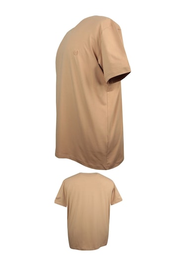 Battal Boy % 100 Pamuk 115 Kilo-150 Kilo Arası İçin Uygun Bedenli Bisiklet Yaka Düz Tişört Bej Bej